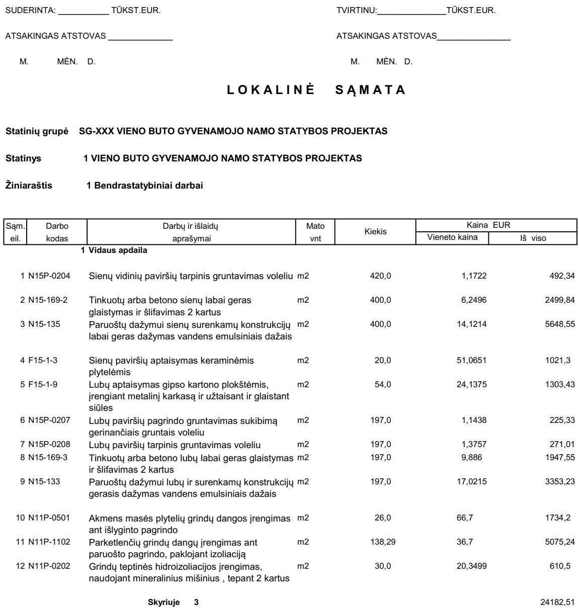Statybų sąmatos pavyzdys